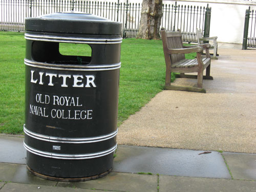 Monogrammed rubbish bin, Greenwich