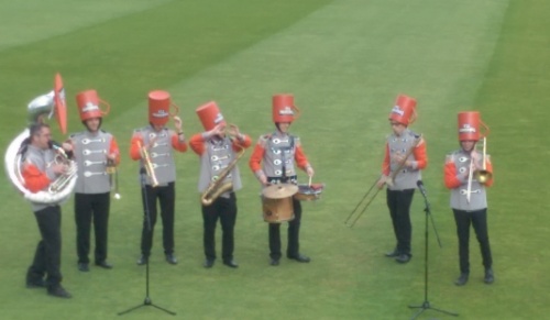 Yorkshire Tea band - with cups on their heads