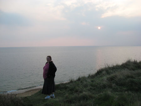 Mirinda above the beach at Burton bradstock at sunset